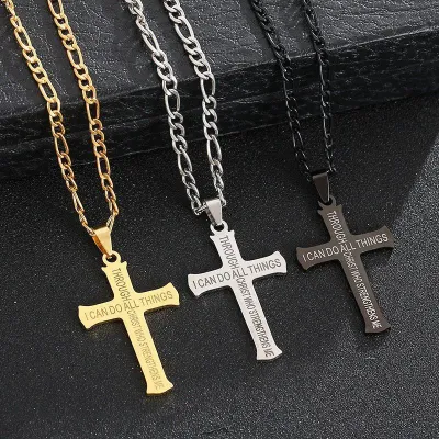 Vintage Fashion Cross Pendant Stainless Steel Necklace