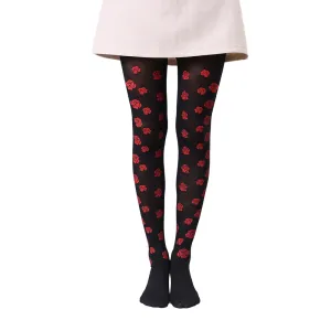 Women's Black Camellia Floral Print Sheer Leggings Tights