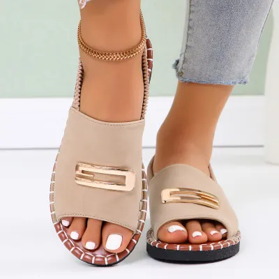 Plus Size Women Fashionable Flat Cloth Sandals Round Toe Low Top