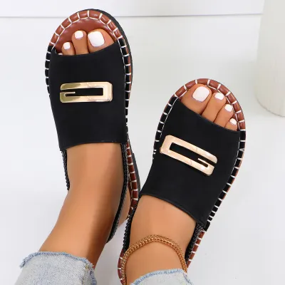 Plus Size Women Fashionable Flat Cloth Sandals Round Toe Low Top
