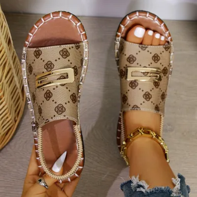 Plus Size Women Fashionable Flat Cloth Sandals Round Toe Low Top