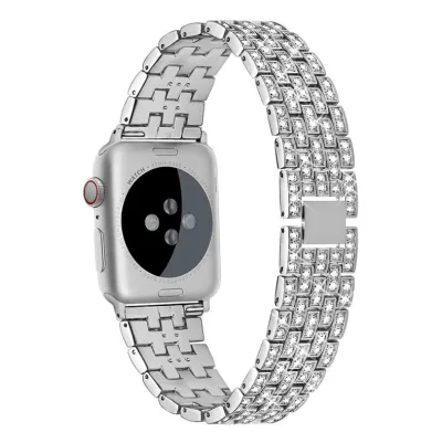 Fashion Solid Color Rhinestone Metal Apple Watch Strap with Folding Buckle
