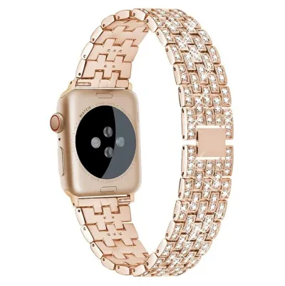 Fashion Solid Color Rhinestone Metal Apple Watch Strap with Folding Buckle