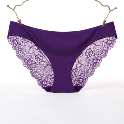 Women Sexy Lace Splicing Cotton Low Waist Panties