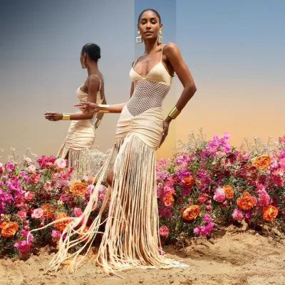 Women Fashion Sexy Hollow-Out Spaghetti Strap Tassel Slim Fit Long Dress