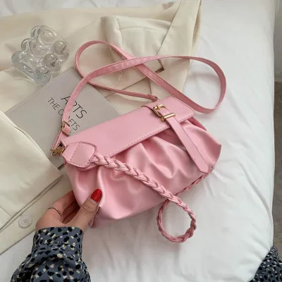 Women Fashion Casual Simple Solid Color Pleated Shoulder Bag