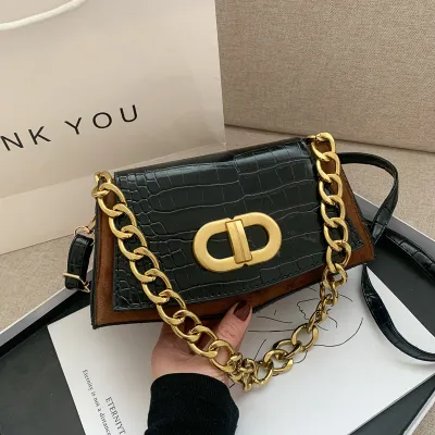 Women Fashion Splicing Stone Pattern Chain Shoulder Bag