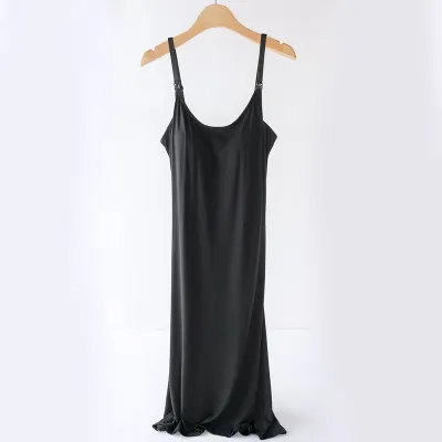 Pregnant Women Solid Color Spaghetti Strap No Steel Ring With Chest Pad Breast-Feeding Dress