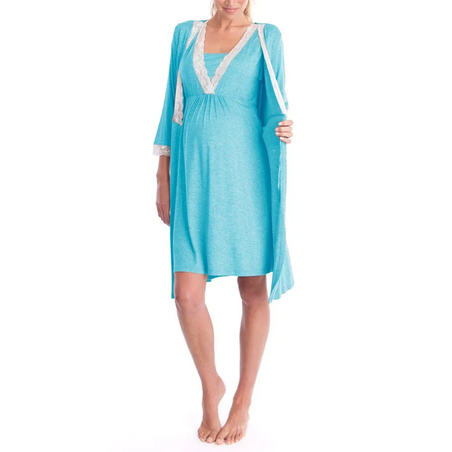 Maternity Casual Lace-Up Pajamas with V-Neck and Long Sleeve