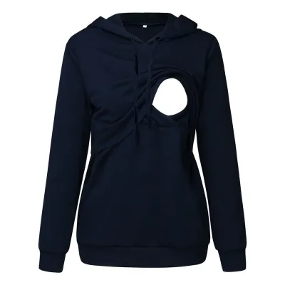 Pregnant Women Casual Cotton Solid Color Hooded Pullover