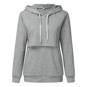 Pregnant Women Casual Cotton Solid Color Hooded Pullover