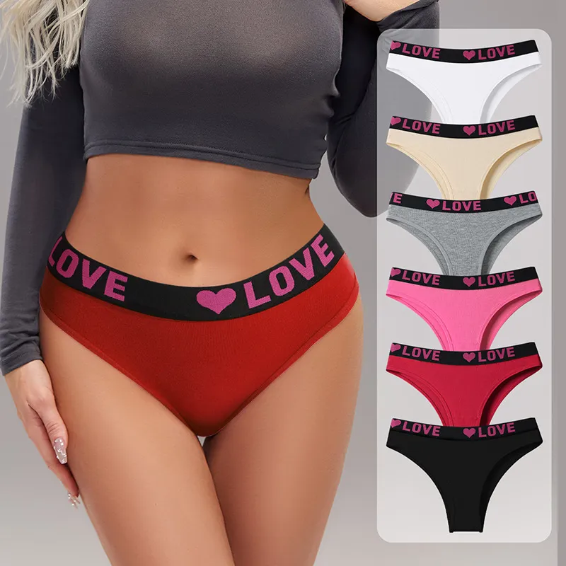 Women Fashion Cotton Letter Low Waist Panties