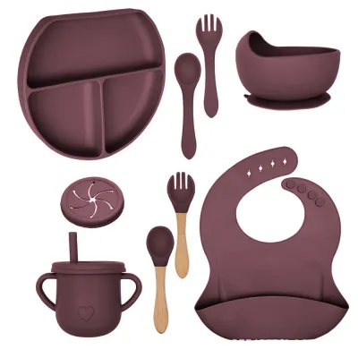 Baby Solid Color Silicone Anti-Fall Food Grade Dinner Plate Set 10-Pieces