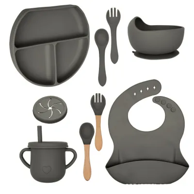 Baby Solid Color Silicone Anti-Fall Food Grade Dinner Plate Set 10-Pieces