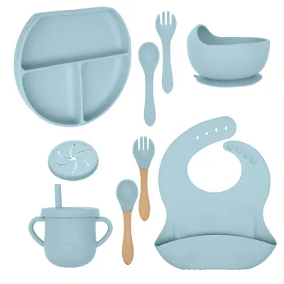 Baby Solid Color Silicone Anti-Fall Food Grade Dinner Plate Set 10-Pieces