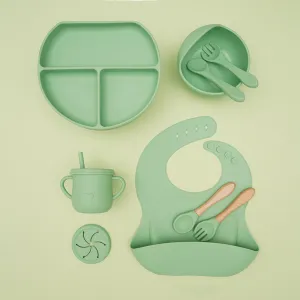 Baby Solid Color Silicone Anti-Fall Food Grade Dinner Plate Set 10-Pieces