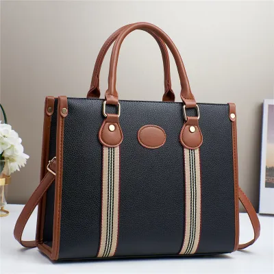 Women Fashion Casual Color Block Large Capacity Tote Handbag
