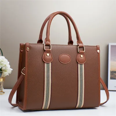 Women Fashion Casual Color Block Large Capacity Tote Handbag