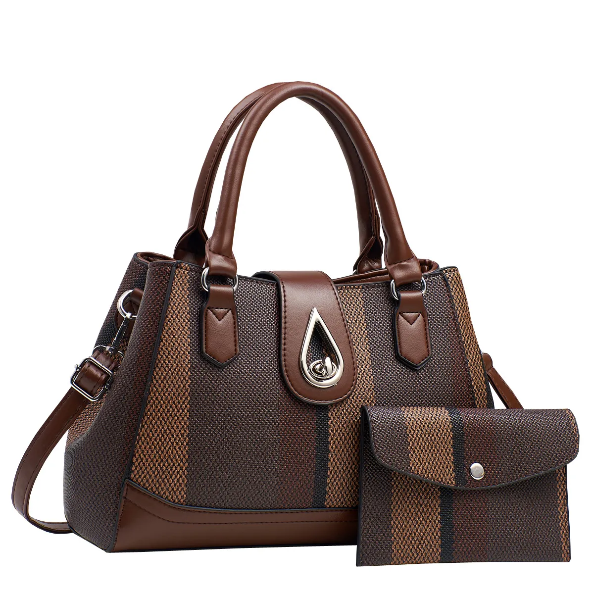 Women Fashion Casual Color Block Large Capacity PU Handbag Two-Piece Set