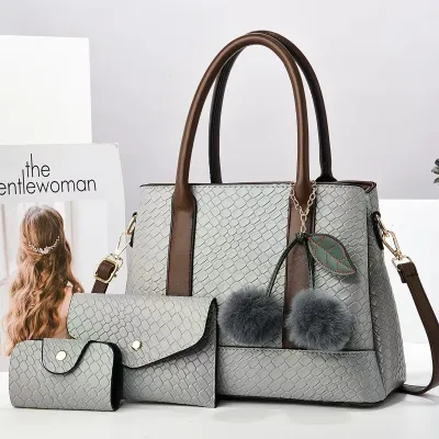 Women Fashion Casual Large Capacity Stone Pattern Handbag Three-Piece Set