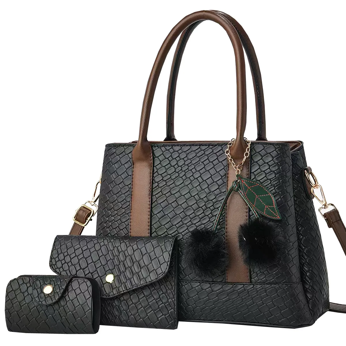 Women Fashion Casual Large Capacity Stone Pattern Handbag Three-Piece Set