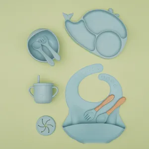 Baby Solid Color Whale Shaped Silicone Anti-Fall Food Grade Dinner Plate 10-Pieces Set