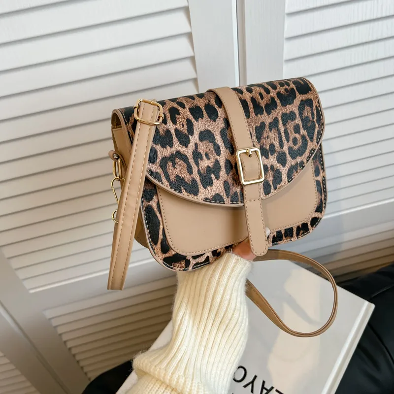 Women Fashion Elegant Leopard PU Shoulder Bag Street Trend Underarm Bag