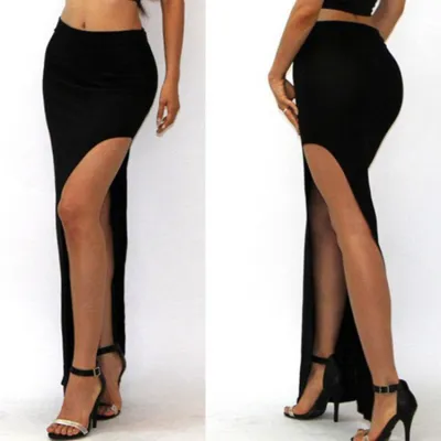 Women Fashion Sexy Solid Color Irregular High Waist Split Skirt