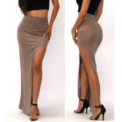 Women Fashion Sexy Solid Color Irregular High Waist Split Skirt