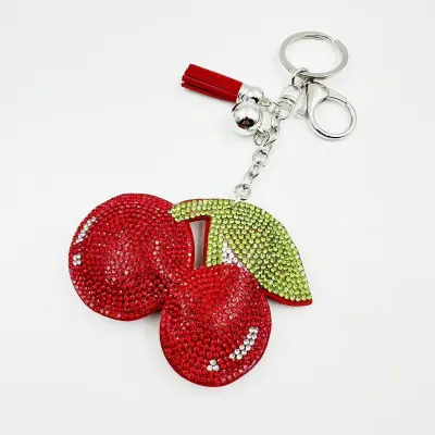Fashion Rhinestone Cherry Fruit Keychain