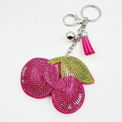 Fashion Rhinestone Cherry Fruit Keychain
