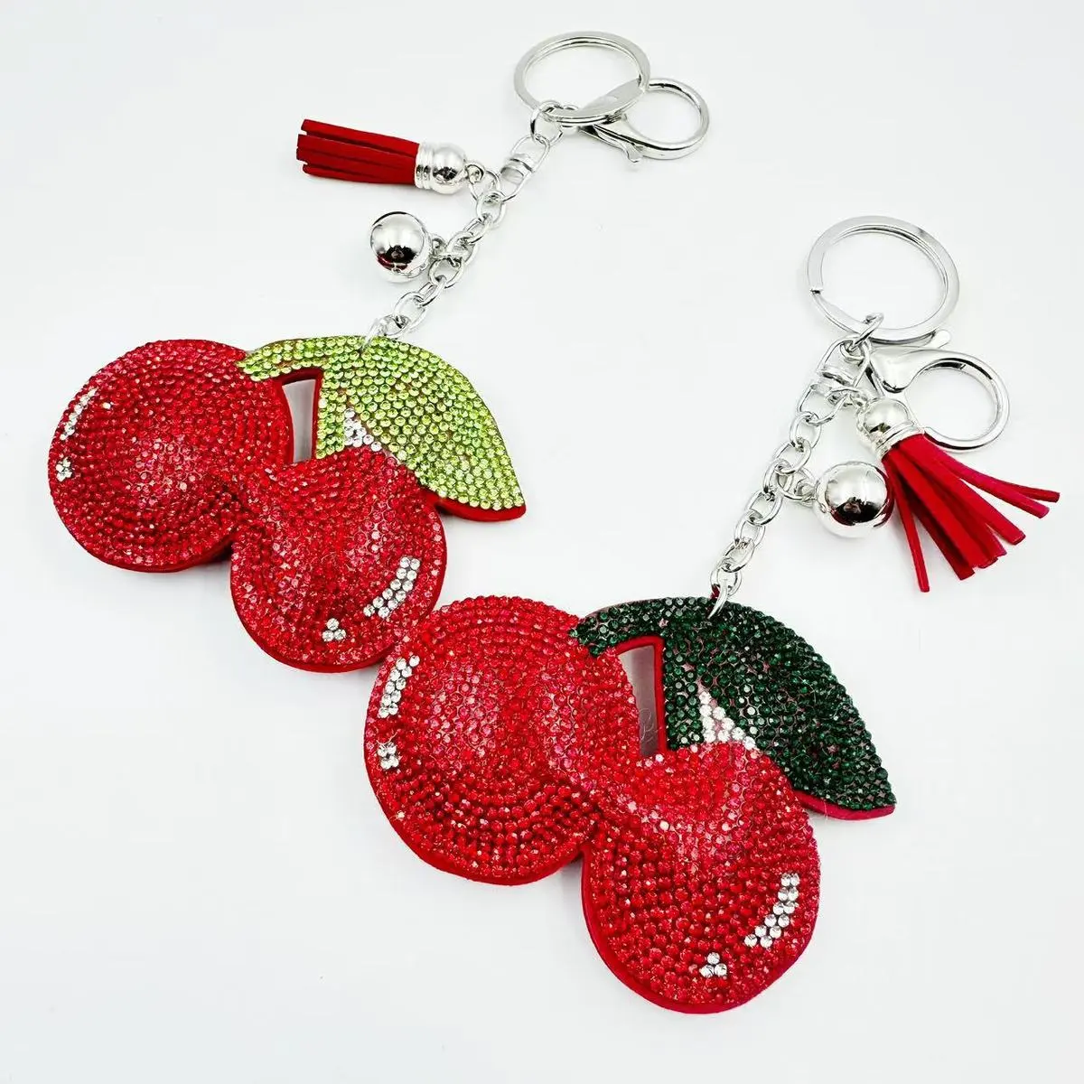 Fashion Rhinestone Cherry Fruit Keychain