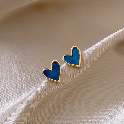Women Fashion Simple Blue Love Metal Earrings