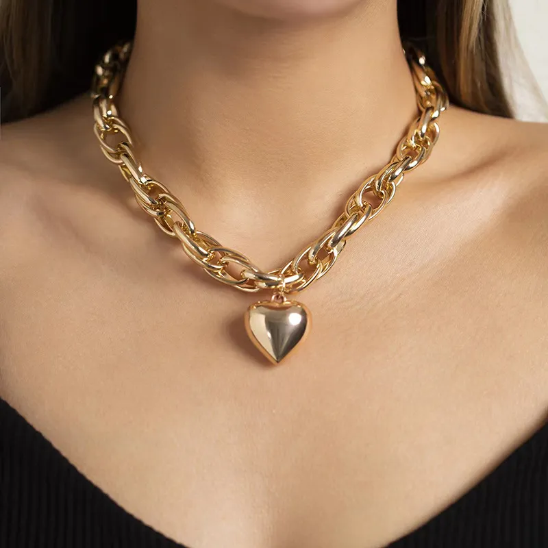 Women Fashion Casual Thick Love Pendant Necklace Titanium Steel O-Chain Heart