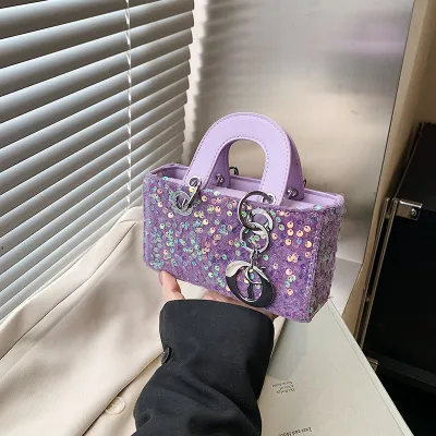 Summer Shiny Sequin Pearl Strap Crossbody Mini Bag
