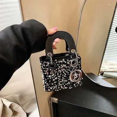 Summer Shiny Sequin Pearl Strap Crossbody Mini Bag
