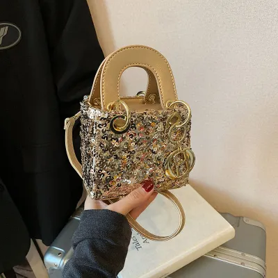 Summer Shiny Sequin Pearl Strap Crossbody Mini Bag