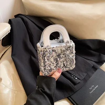 Summer Shiny Sequin Pearl Strap Crossbody Mini Bag