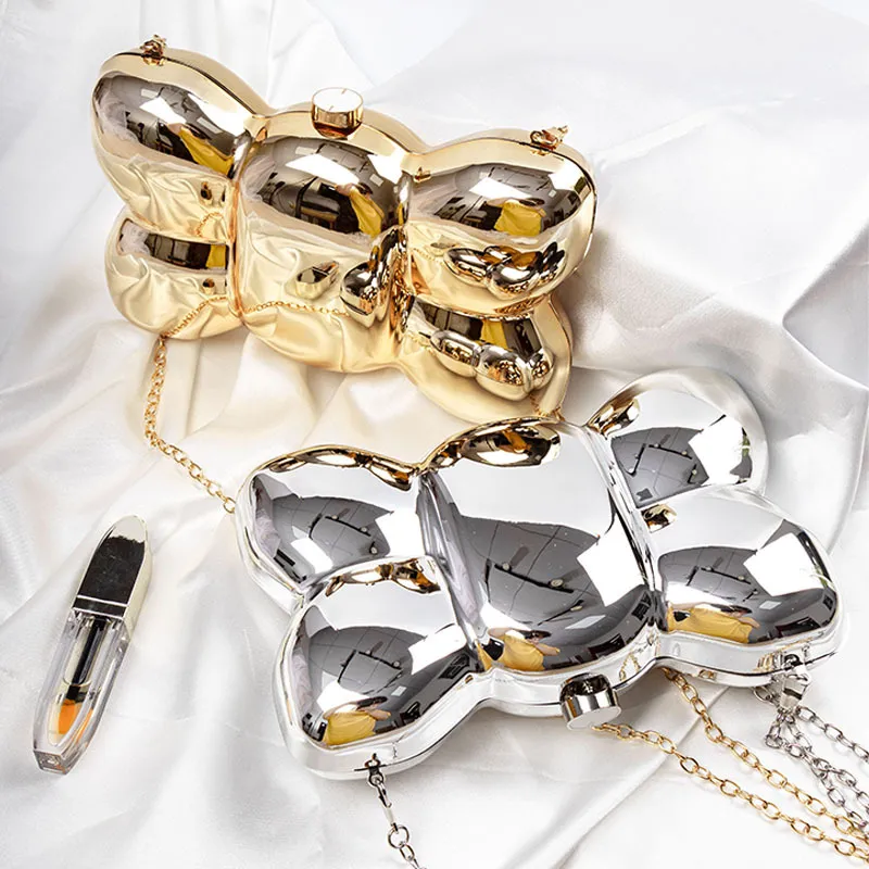 Fashion Women Acrylic Bow Clutch Crossbody Metal Chain Evening Bag