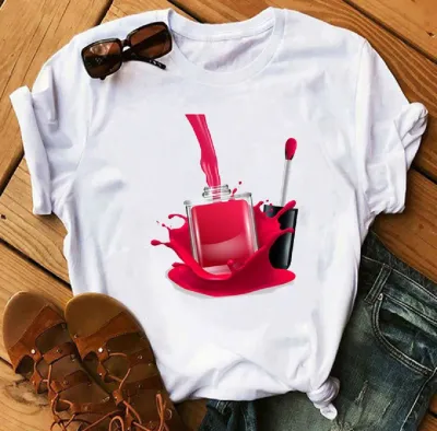 Women Casual Printed Street Hipster Polyester Loose Fit Crewneck Short Sleeve T-Shirt