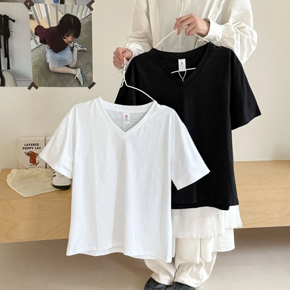 Women Casual V-Neck Short-Sleeve Cotton T-Shirt