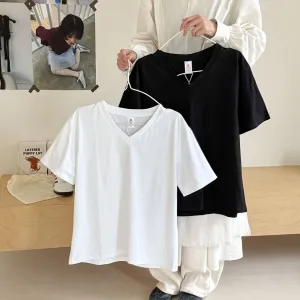 Women Casual V-Neck Short-Sleeve Cotton T-Shirt