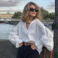 Women Fashion Street Style Color Blocking Graphic Print Long Sleeve Loose Blouse Shirt