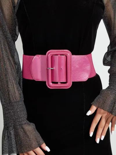 Women's Fashion Casual Solid Color Big Buckle Wide Belt