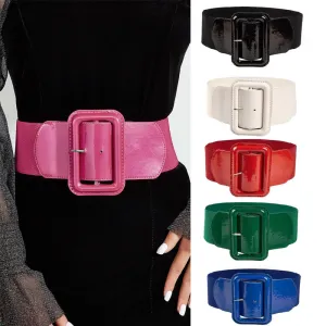 Women's Fashion Casual Solid Color Big Buckle Wide Belt