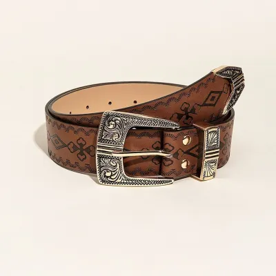 Women Fashion Retro Floral Pattern Pin Buckle Belt