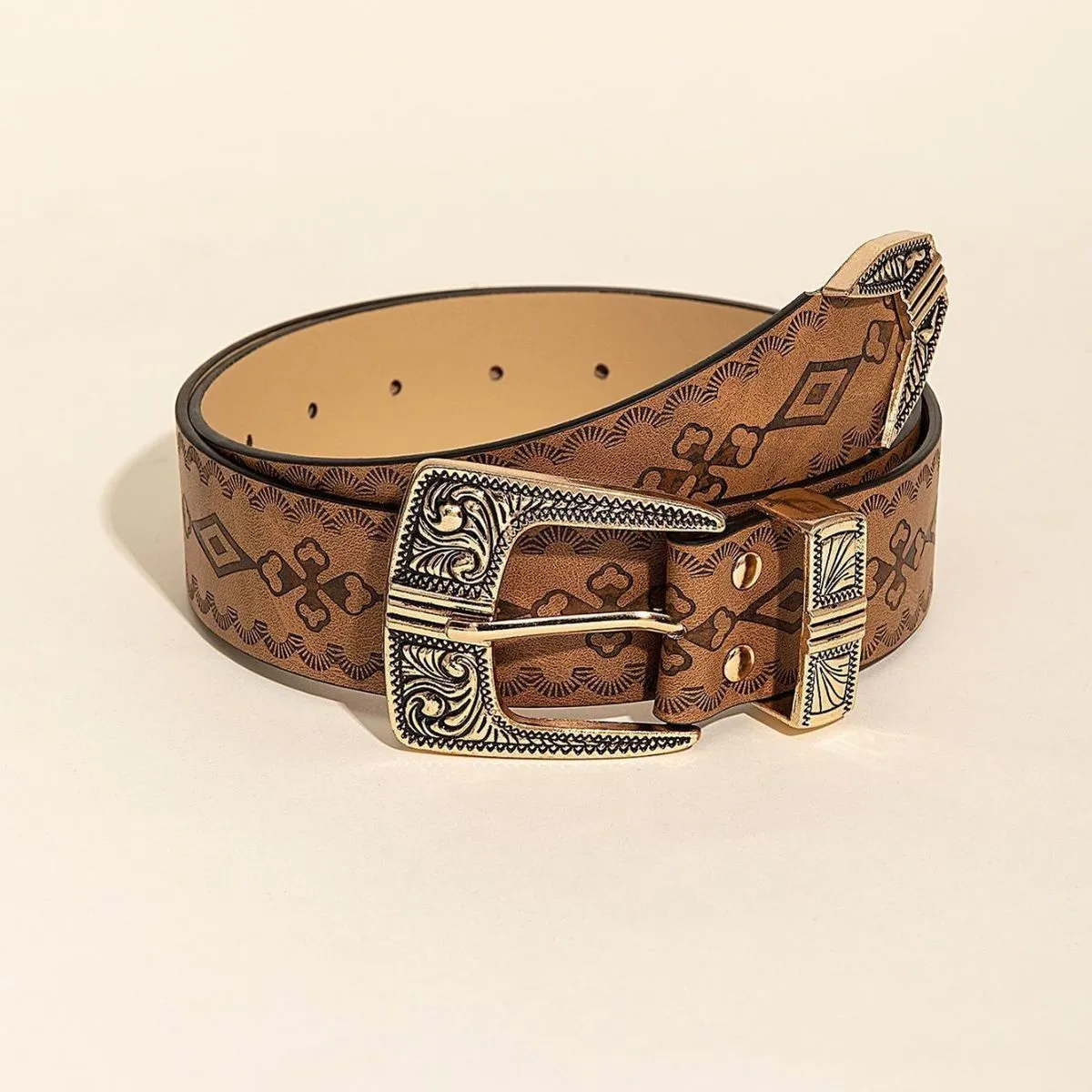 Women Fashion Retro Floral Pattern Pin Buckle Belt