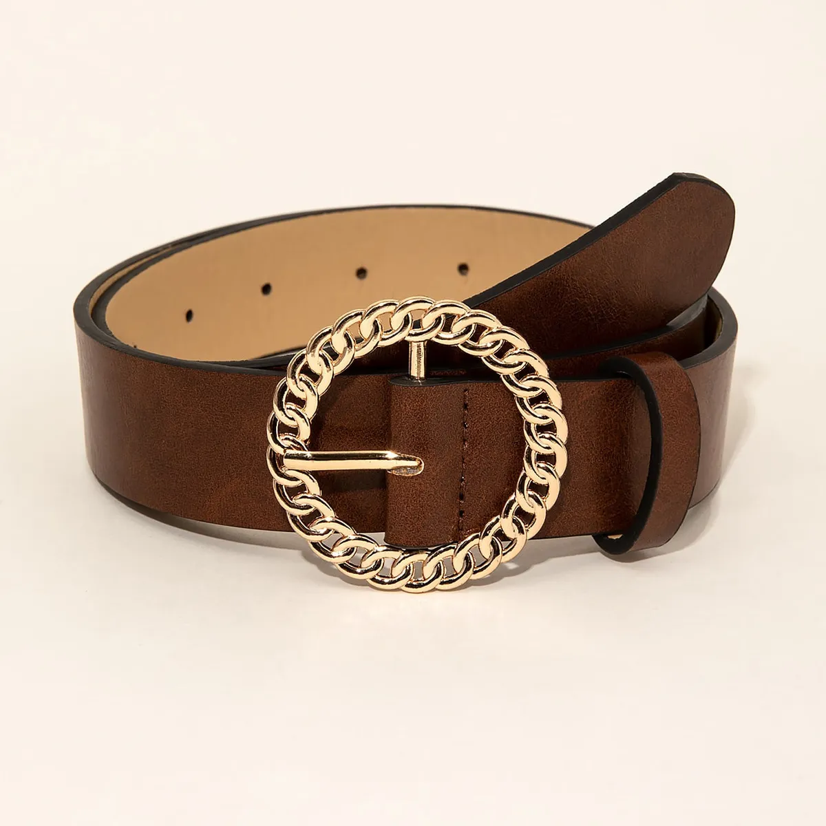 Women Casual Simple Retro Round Buckle PU Leather Belt