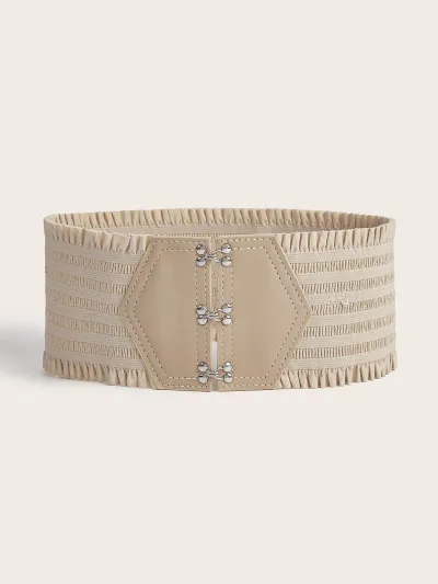 Women Fashion Solid Color Ruffled Wide Belt