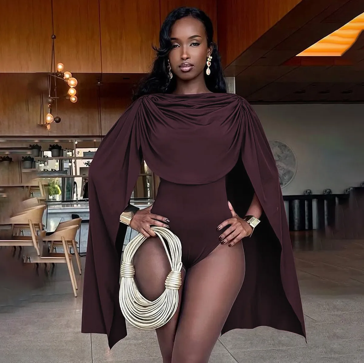 Women Sexy Solid Color Long Strap High Waist Bodysuit